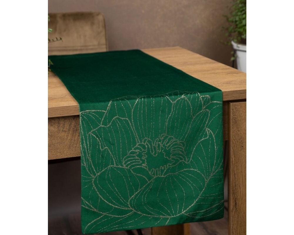 Behúň na stôl Blink 13, zelený s lesklým vzorom